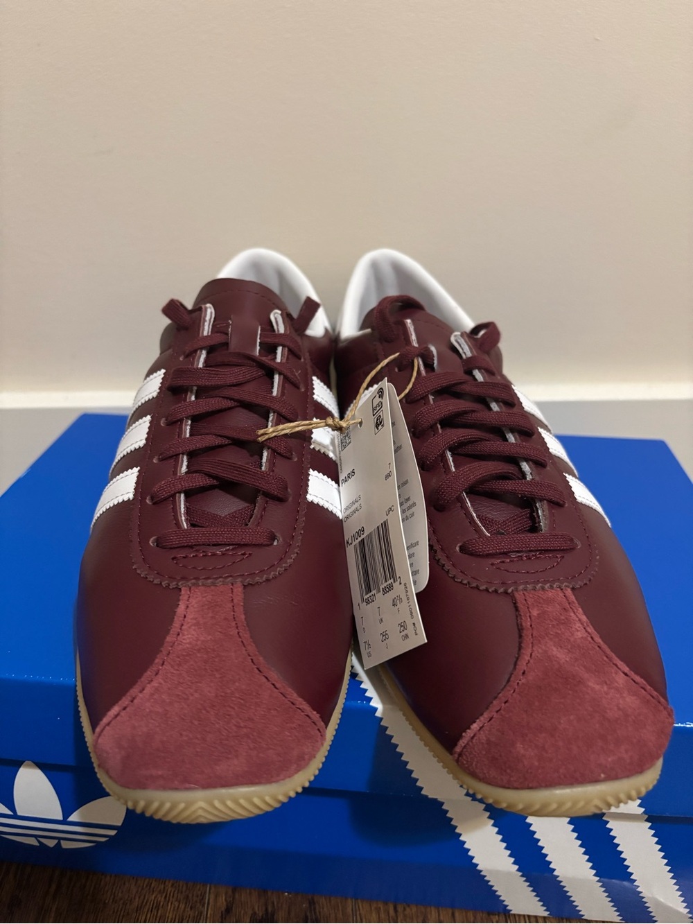 adidas Paris Maroon Leather Sneakers with White Stripes - Picture 2 of 4